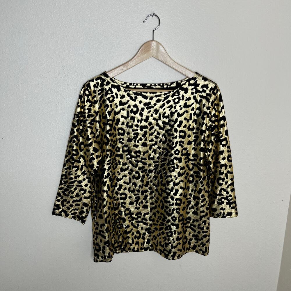 Rebecca Malone Gold Leopard Pattern Top Large